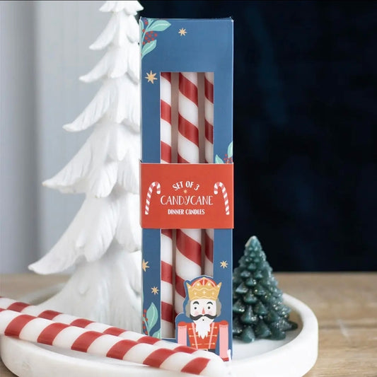 Set of 3 Candy Cane Stripe Christmas Taper Candles