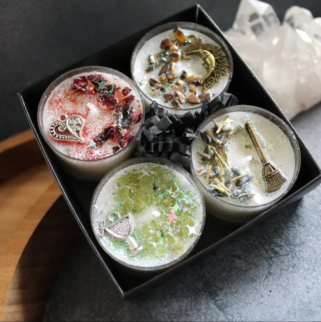 Set of 4 Practical Magic Tealight Crystal Candles