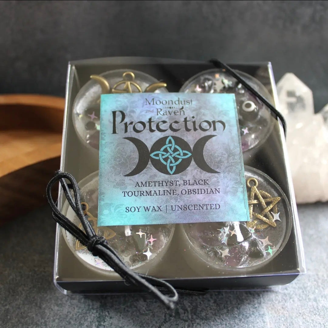 Set of 4 Protection Tealight Crystal Candles