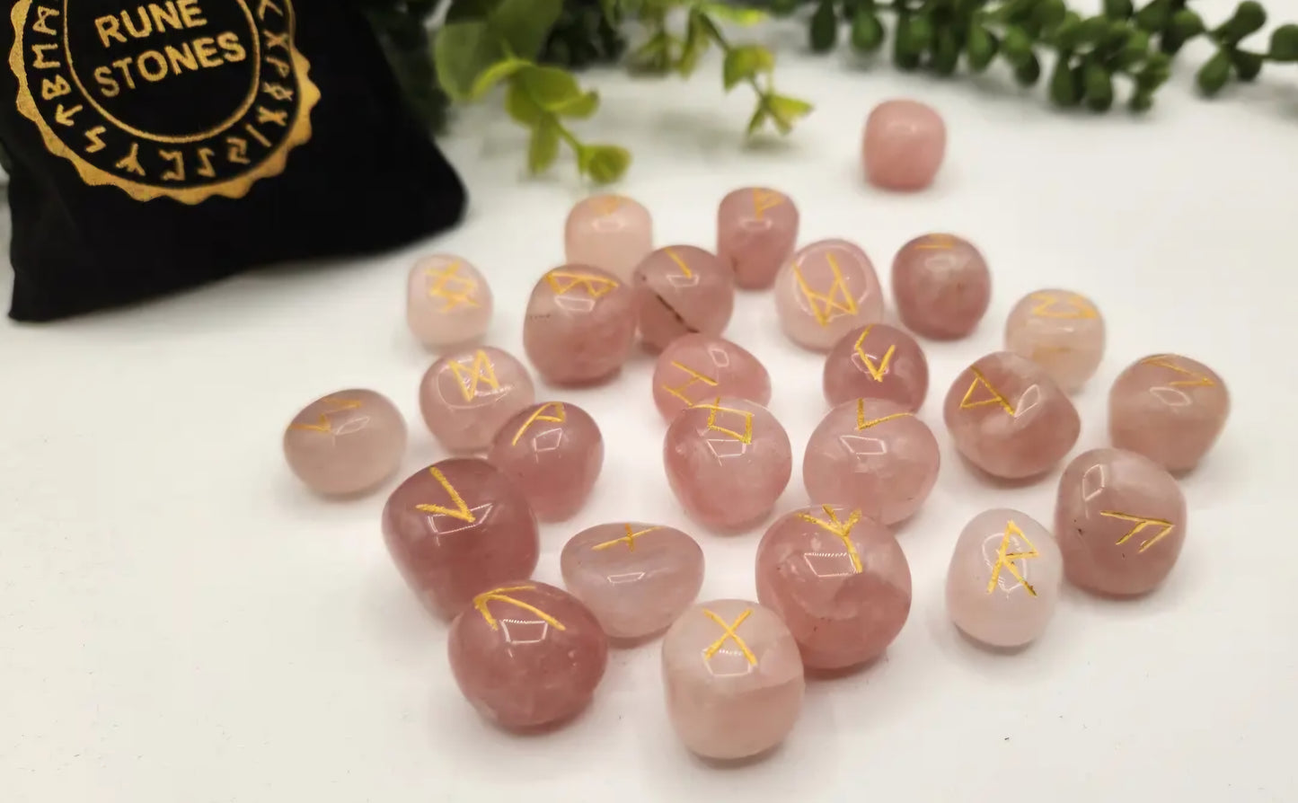 Rose Quartz Semi-Precious Gemstone Rune Set