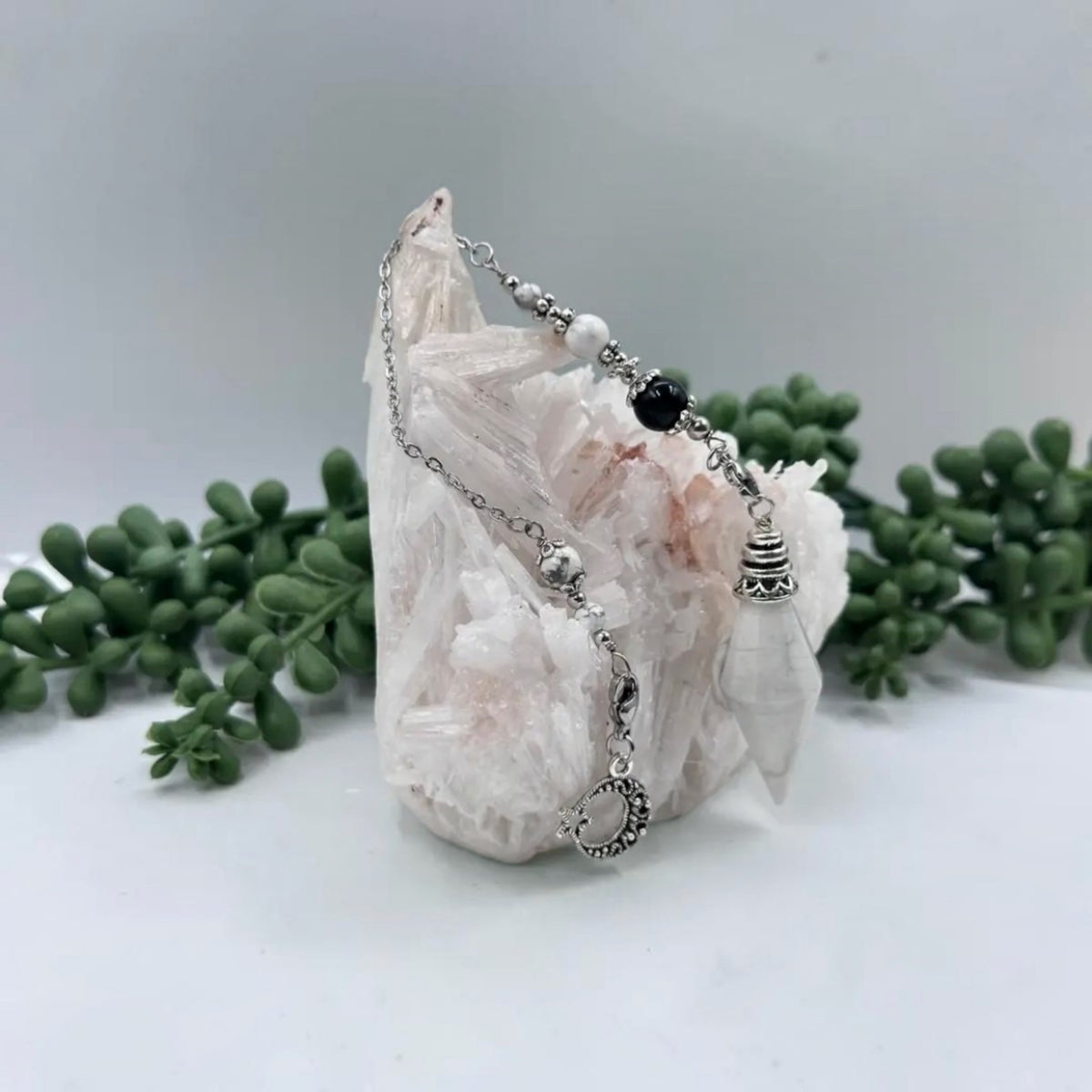 Premium Howlite Pendulum with Crescent Moon Charm
